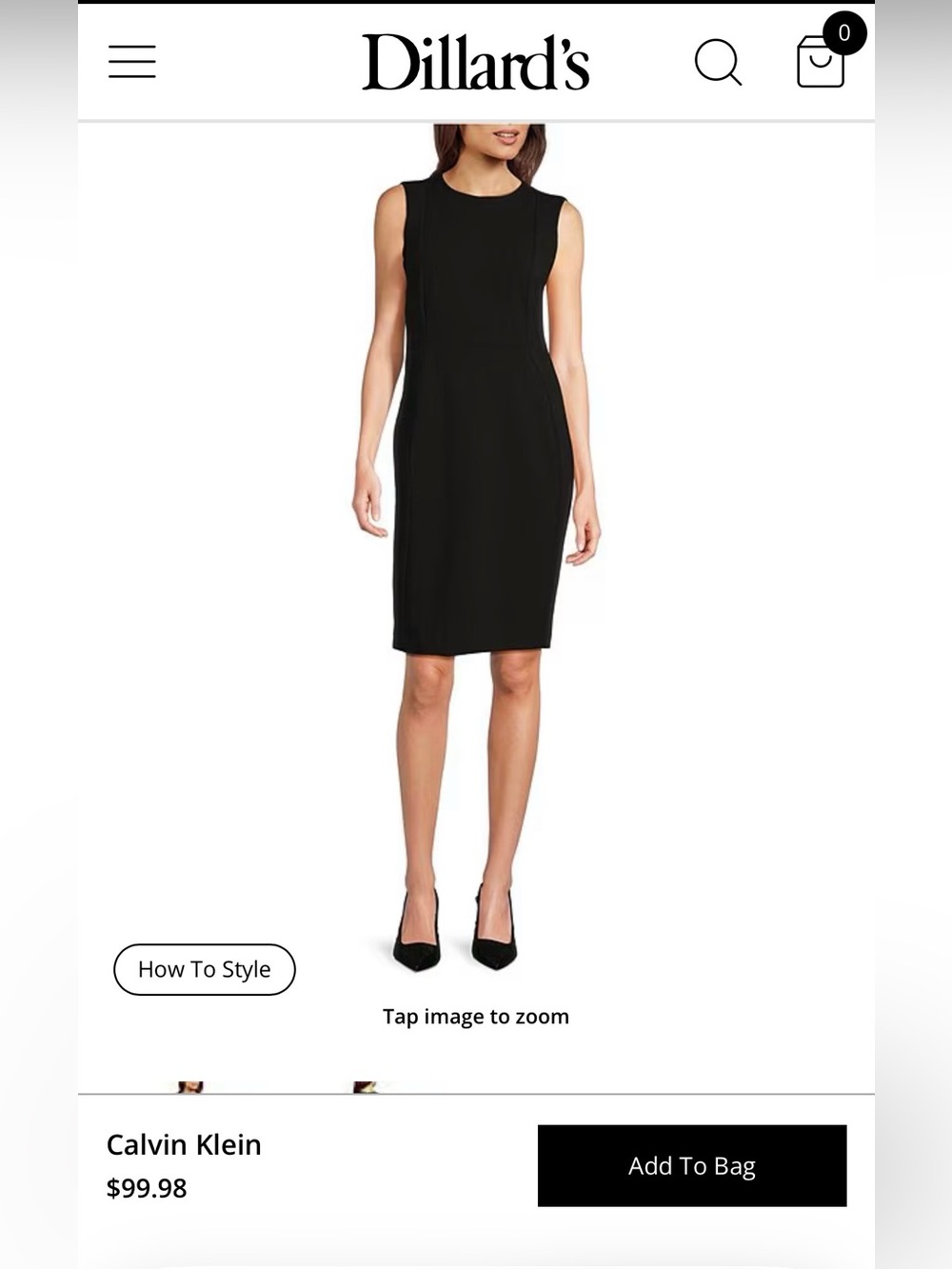 Calvin Klein Black Sleeveless Midi Sheath Dress
